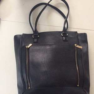 Black leather work tote